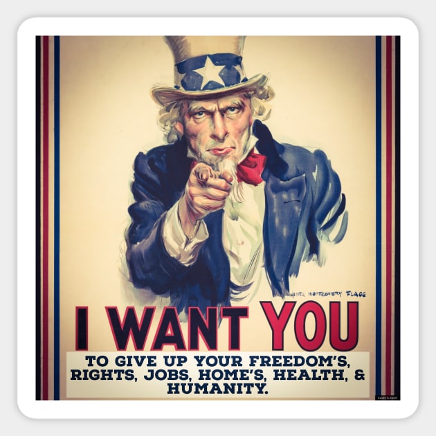 Uncle Sam Wants.... Sticker by Awake-Aware